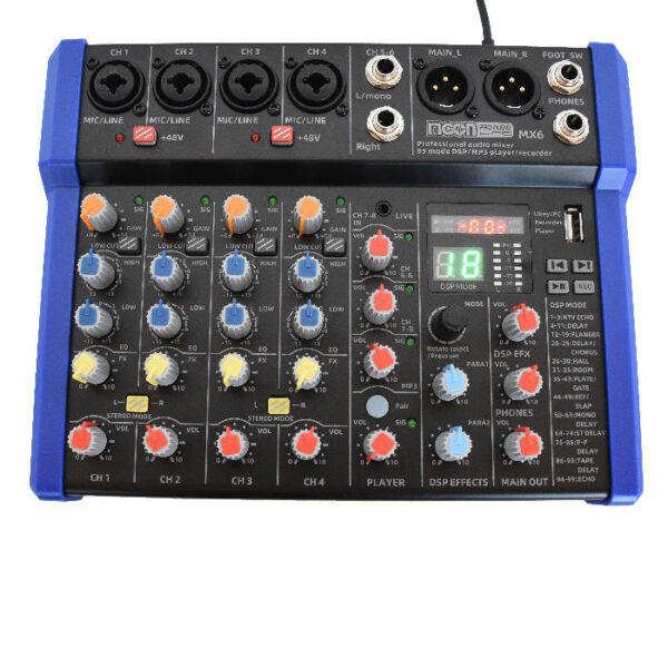 MIXER DE SEIS CANALES CON 99 EFECTOS / DSP 24 BIT 48KHZ / MP3 / USB