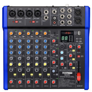 Mixer de seis canales con 99 efectos DSP 24 BIT 48KHZ, reproductor MP3, wireless,  grabacion, interfase de audio USB, salida de master