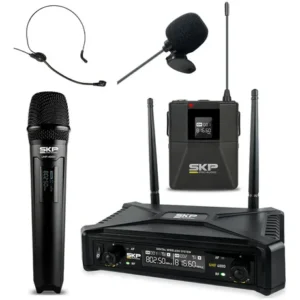 Set Micrófono Inalámbrico De Mano Skp Uhf-700 Pro Body Pack Color Negro