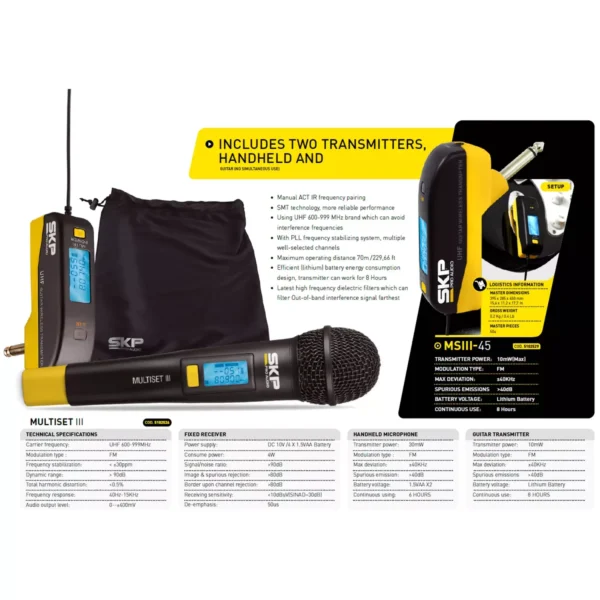 Microfono Inalambrico Skp Uhf Multiset 3 Mano+instrumento Li - Image 7