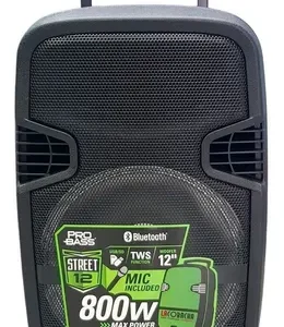 Bafle Potenciado Pro Bass Street 12'' Micofono Bateria Usb Color Negro