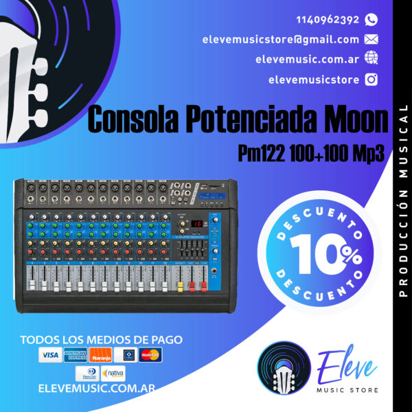 Consola Potenciada Moon Pm122 12 Canales Mixer Profesional