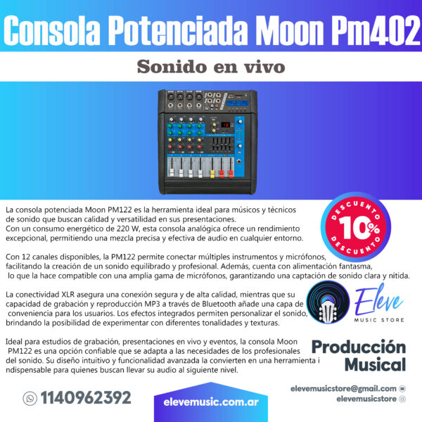 Consola Potenciada Moon Pm402 4 Canales Mixer Profesional - Image 3