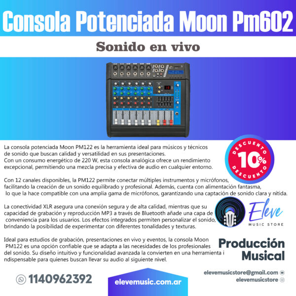 Consola Potenciada Moon Pm602 6 Canales Mixer Profesional - Image 3