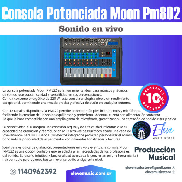 Consola Potenciada Moon Pm802 8 Canales Mixer Profesional - Image 3