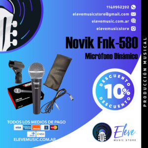 Microfono Novik Fnk580 Dinamico Cardioide Voces Cable 5 Mts